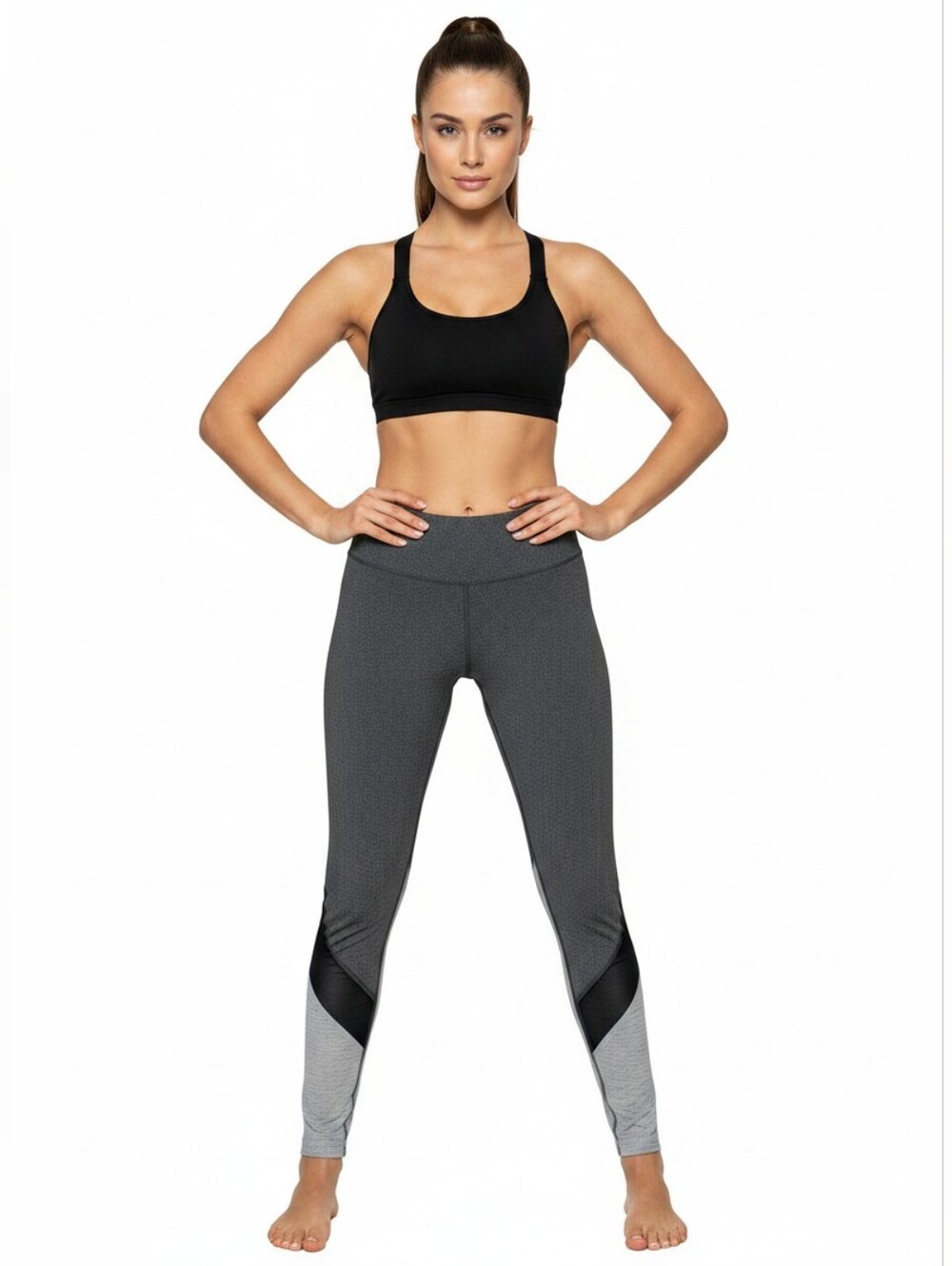 Mesh Contrast 7/8 Leggings By Life! - Work Out Life Grey Black Size Medium